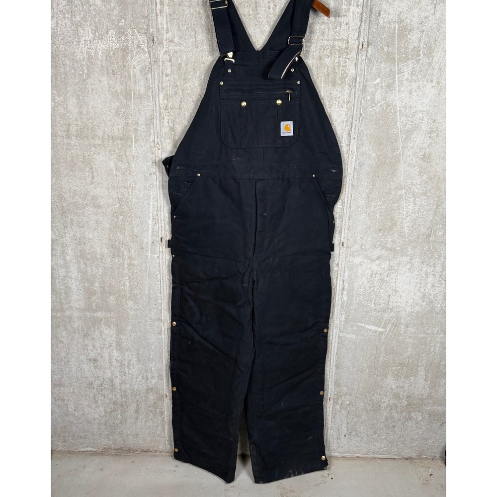 Carhartt Mens Black Duck Bib Overalls Quilt Lined Double Knee R02 BLK 44x30